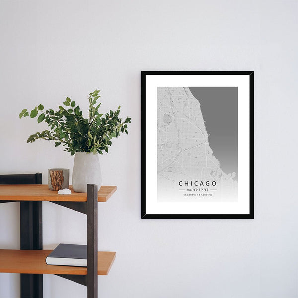 Monochrome - Chicago 1 - Map Matte Print by doingly