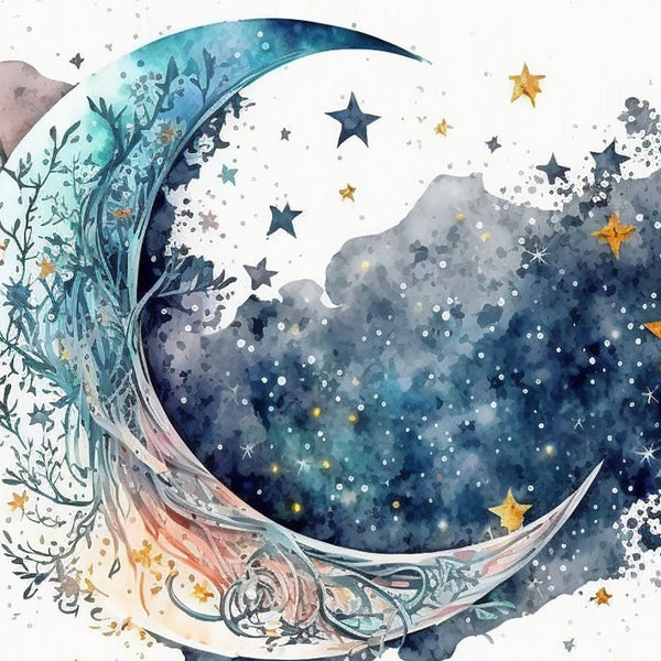 Celestial Starry Night - Moon 1 2 - New Poster Print by doingly