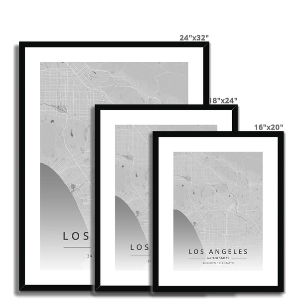 B&W - Los Angeles / Black Frame- Map Matte Print by doingly