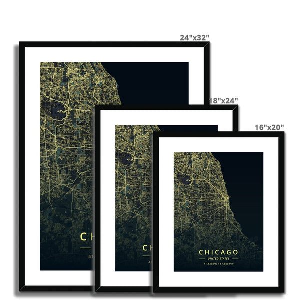 Nightlight - Chicago / Black Frame- Map Matte Print by doingly
