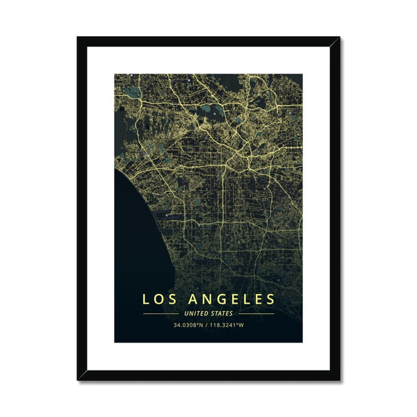 Nightlight - Los Angeles / Black Frame- Map Matte Print by doingly