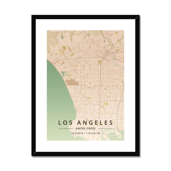 Vintage - Los Angeles / Black Frame- Map Matte Print by doingly
