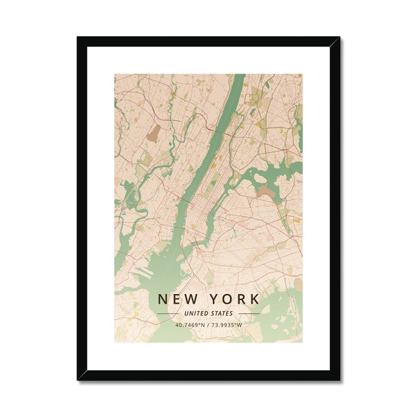 Vintage - NYC / Black Frame- Map Matte Print by doingly