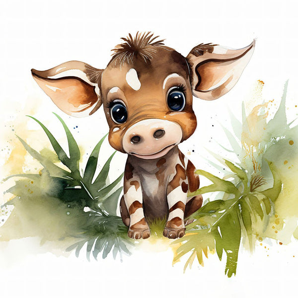 Jungle Baby Animals - Cow 2 - Animal Poster Print by doingly