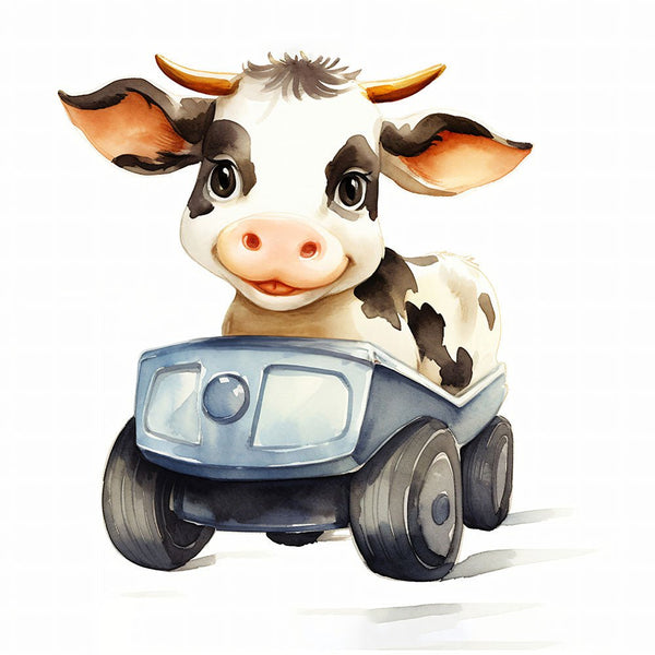 Jungle Baby Animals - Cow Car 2 - Animal Poster Print by doingly