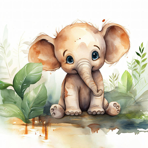 Jungle Baby Animals - Elephant 2 - Animal Poster Print by doingly