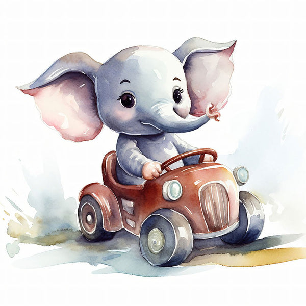 Jungle Baby Animals - Elephant Car 2 - Animal Poster Print by doingly