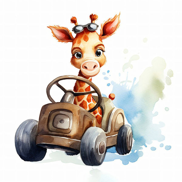 Jungle Baby Animals - Giraffe Car 2 - Animal Poster Print by doingly