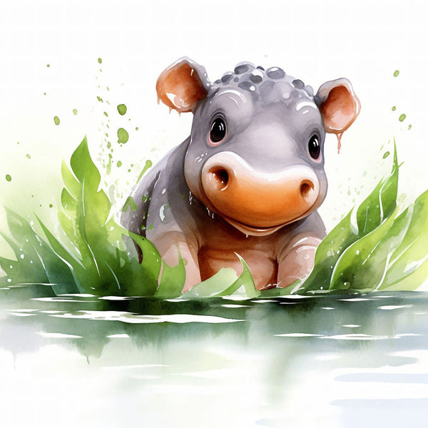 Jungle Baby Animals - Hippo 2 - Animal Poster Print by doingly