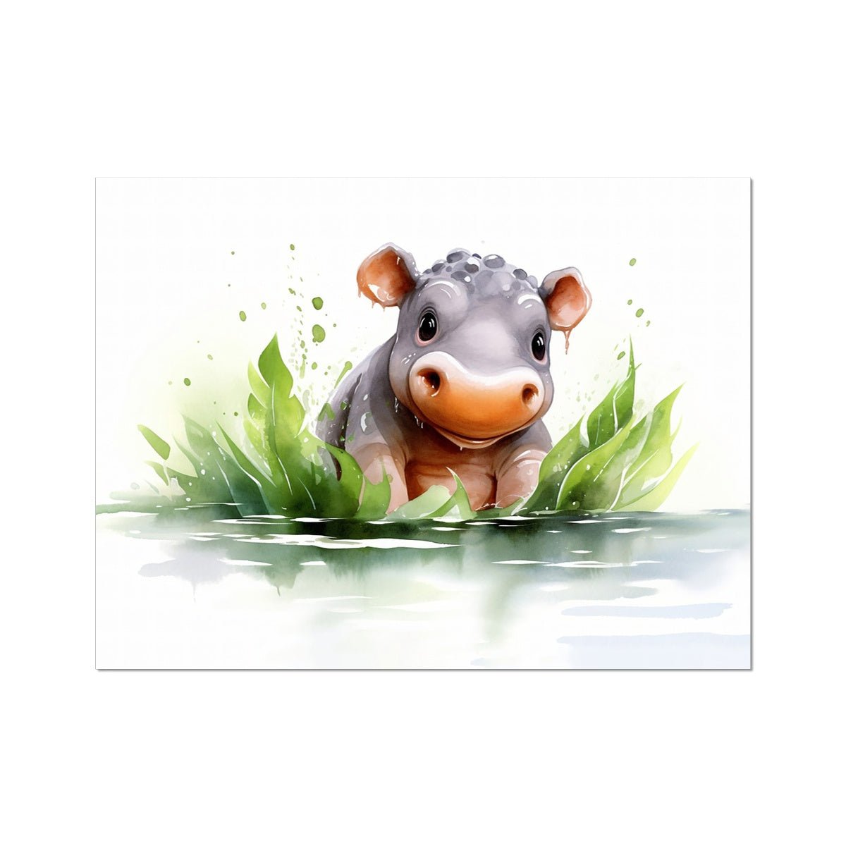 Jungle Baby Animals - Hippo 6 - Animal Poster Print by doingly