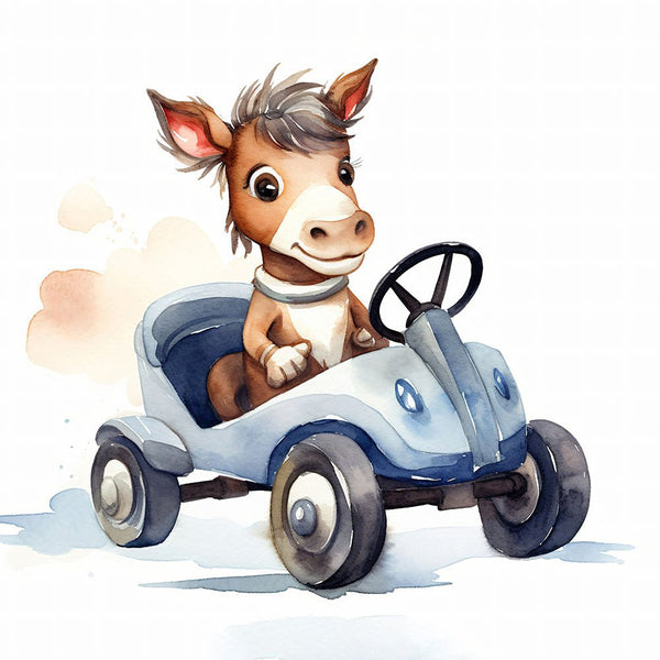 Jungle Baby Animals - Horse Car 2 - Animal Poster Print by doingly