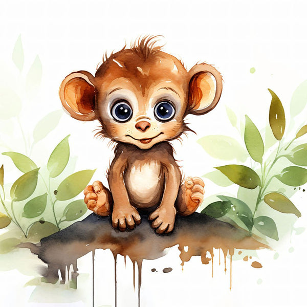 Jungle Baby Animals - Monkey 2 - Animal Poster Print by doingly
