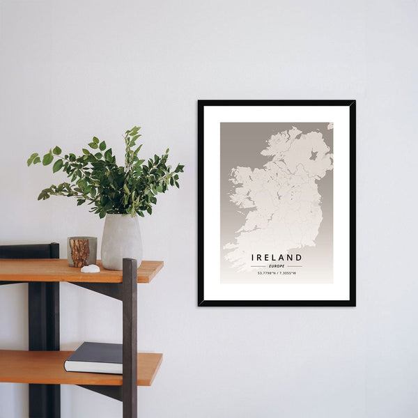 Monochrome - Ireland 1 - Map Matte Print by doingly