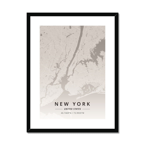 Monochrome - New York 2 - Map Matte Print by doingly