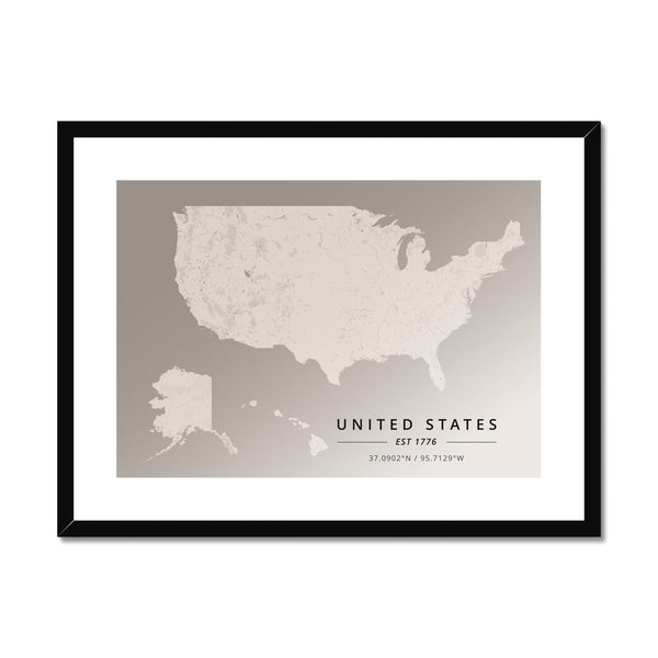 Monochrome - United States 2 - Map Matte Print by doingly