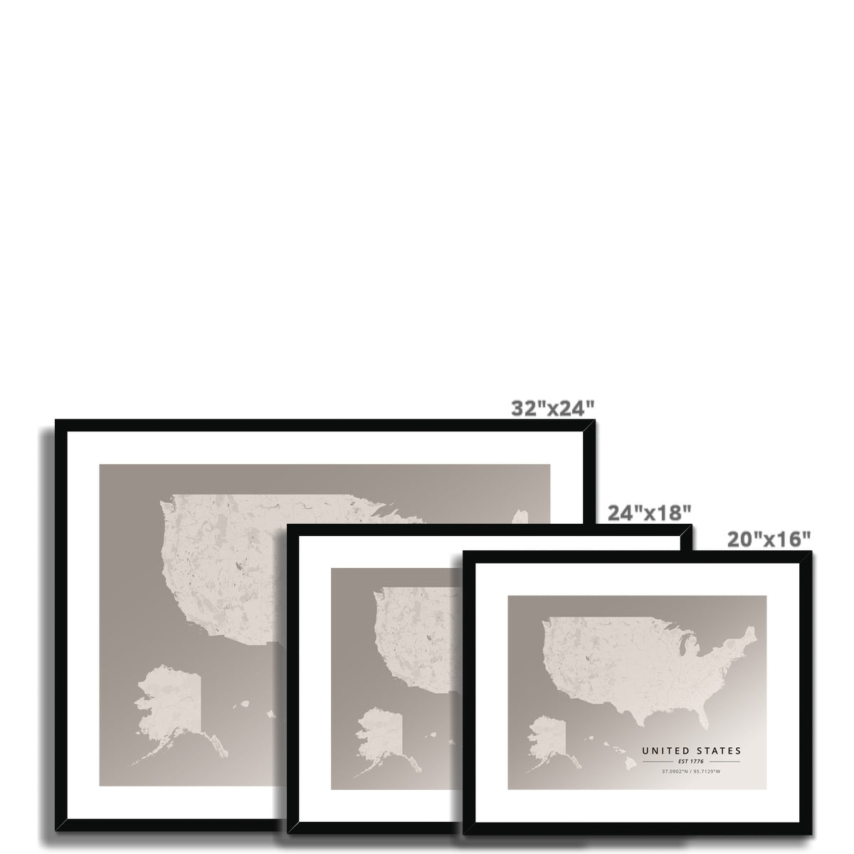 Monochrome - United States 5 - Map Matte Print by doingly